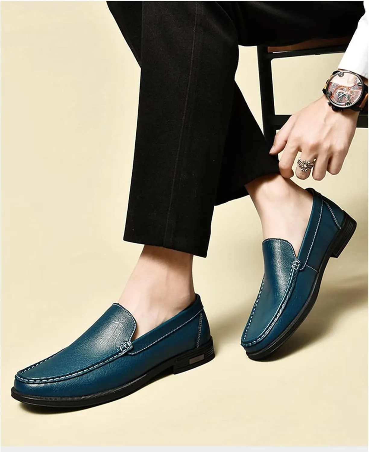 Mens Genuine Leather Slip-on Loafers Casual Hollow Breathable Comfort Penny Loafers Shoes Soft Sole Flat Dress Driving Causal Shoes