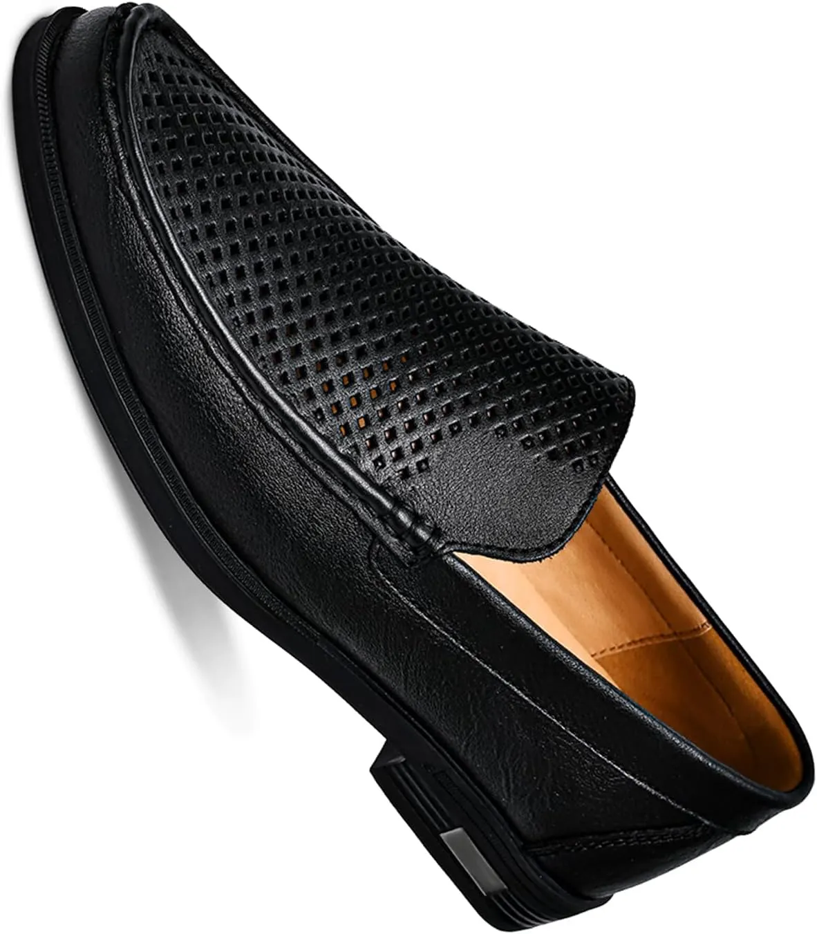 Mens Genuine Leather Slip-on Loafers Casual Hollow Breathable Comfort Penny Loafers Shoes Soft Sole Flat Dress Driving Causal Shoes