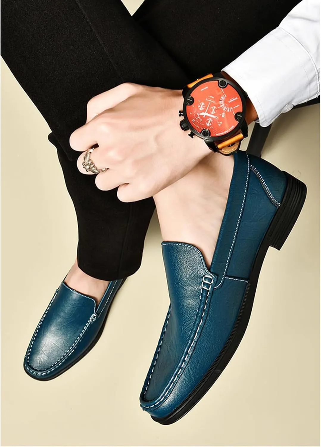 Mens Genuine Leather Slip-on Loafers Casual Hollow Breathable Comfort Penny Loafers Shoes Soft Sole Flat Dress Driving Causal Shoes