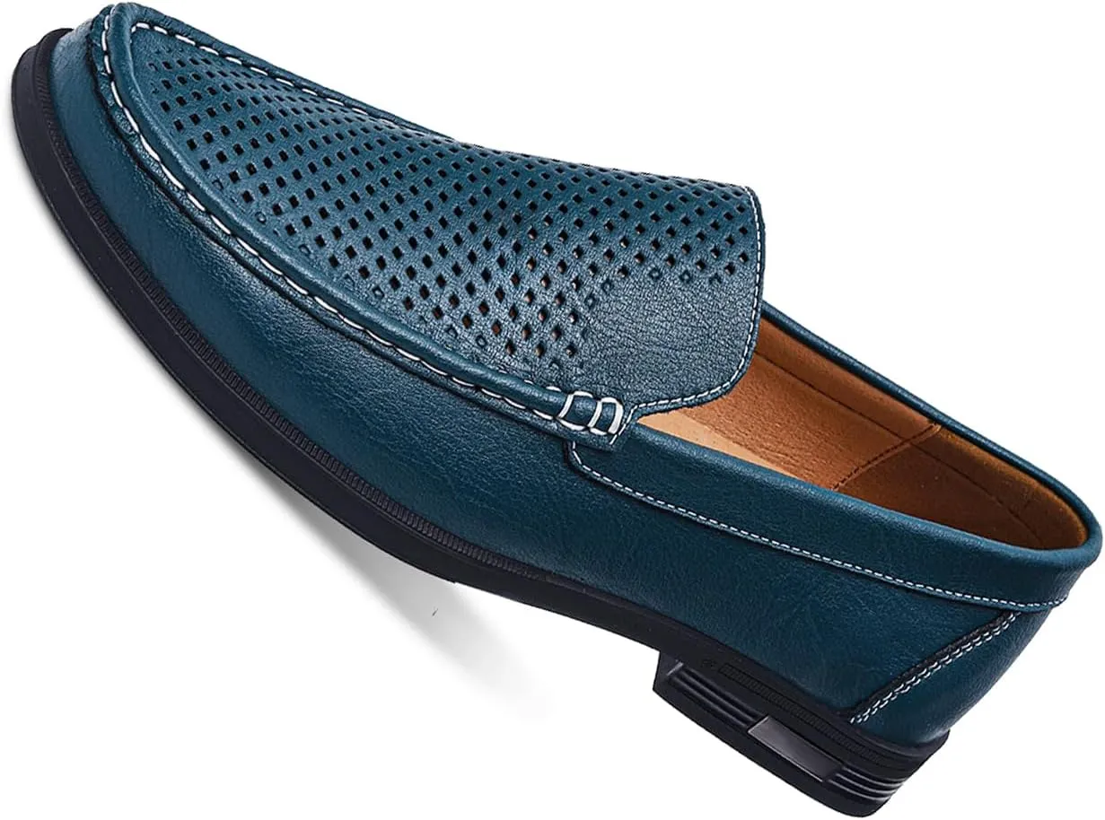 Mens Genuine Leather Slip-on Loafers Casual Hollow Breathable Comfort Penny Loafers Shoes Soft Sole Flat Dress Driving Causal Shoes