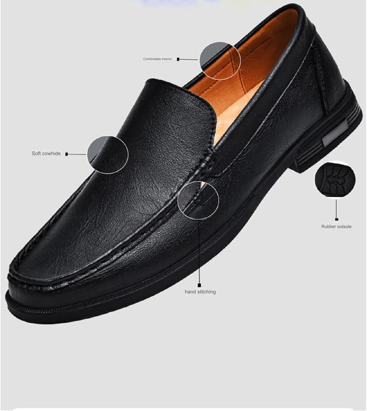 Mens Genuine Leather Slip-on Loafers Casual Hollow Breathable Comfort Penny Loafers Shoes Soft Sole Flat Dress Driving Causal Shoes