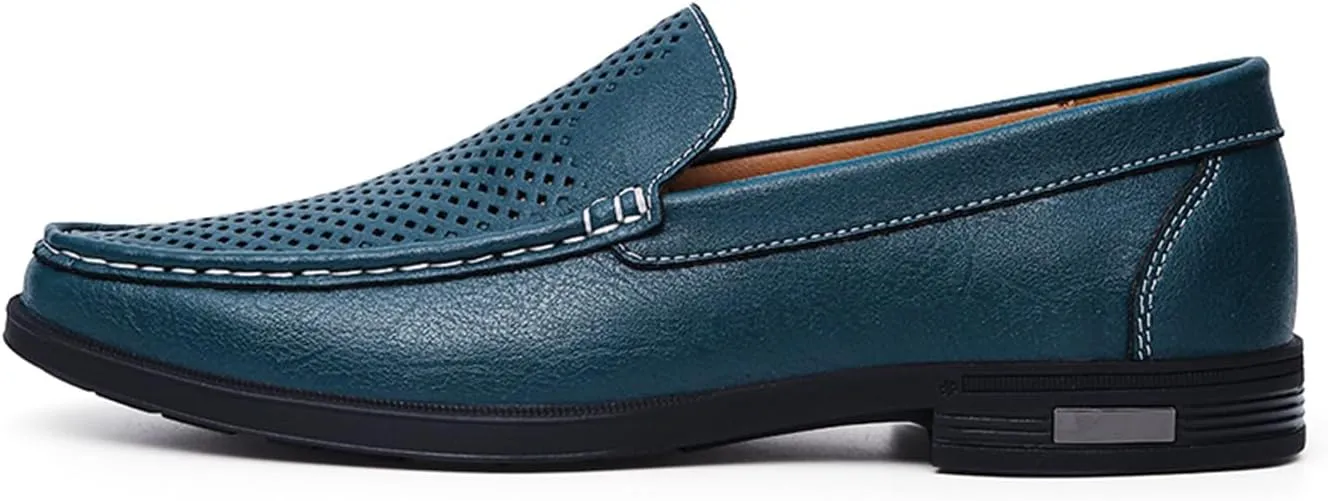 Mens Genuine Leather Slip-on Loafers Casual Hollow Breathable Comfort Penny Loafers Shoes Soft Sole Flat Dress Driving Causal Shoes