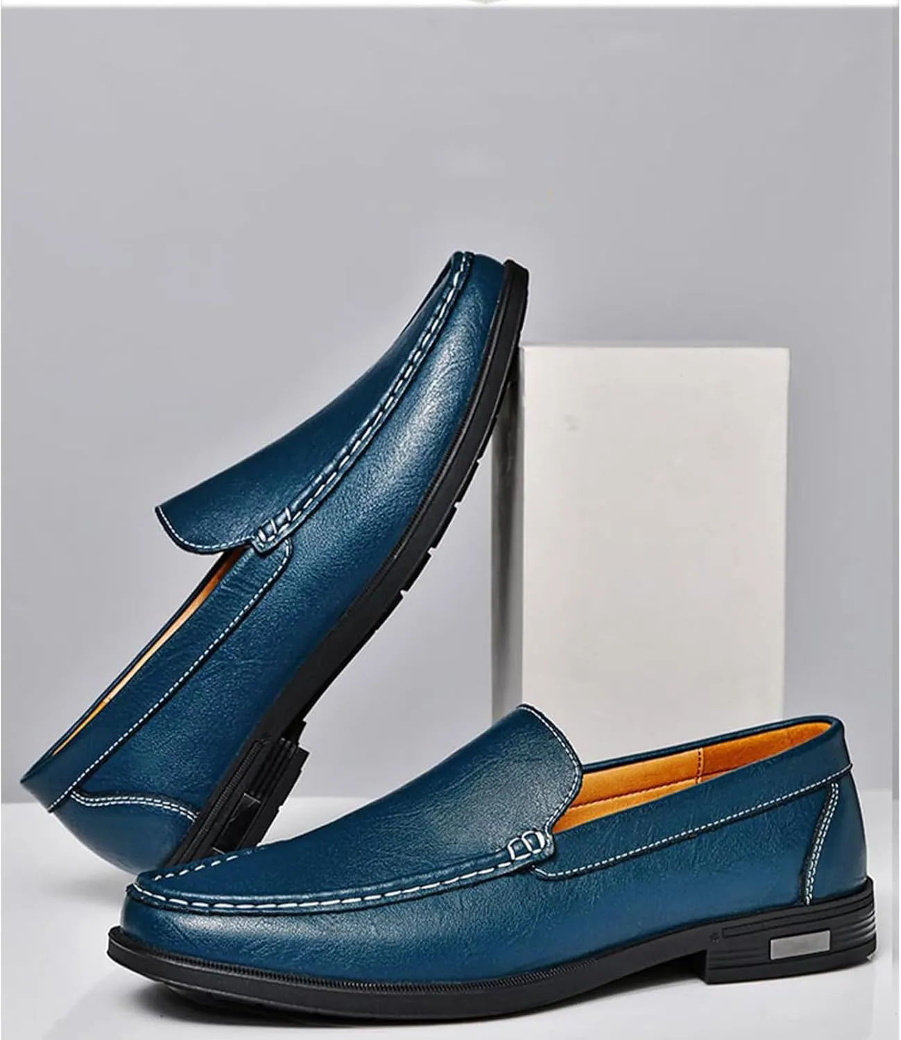 Mens Genuine Leather Slip-on Loafers Casual Hollow Breathable Comfort Penny Loafers Shoes Soft Sole Flat Dress Driving Causal Shoes