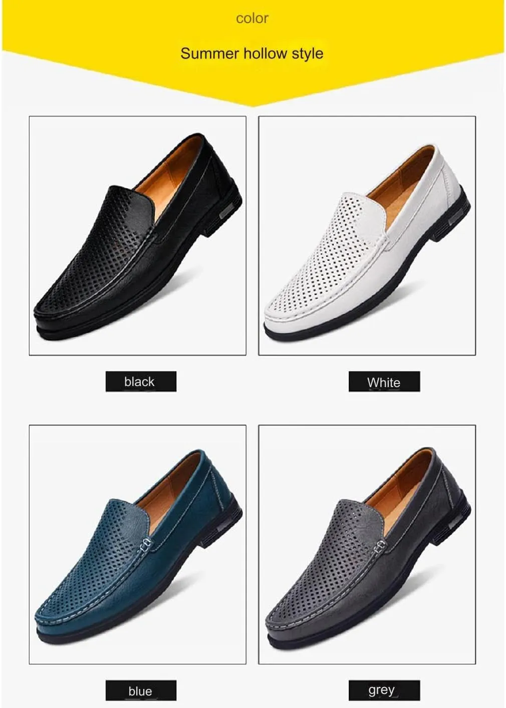 Mens Genuine Leather Slip-on Loafers Casual Hollow Breathable Comfort Penny Loafers Shoes Soft Sole Flat Dress Driving Causal Shoes