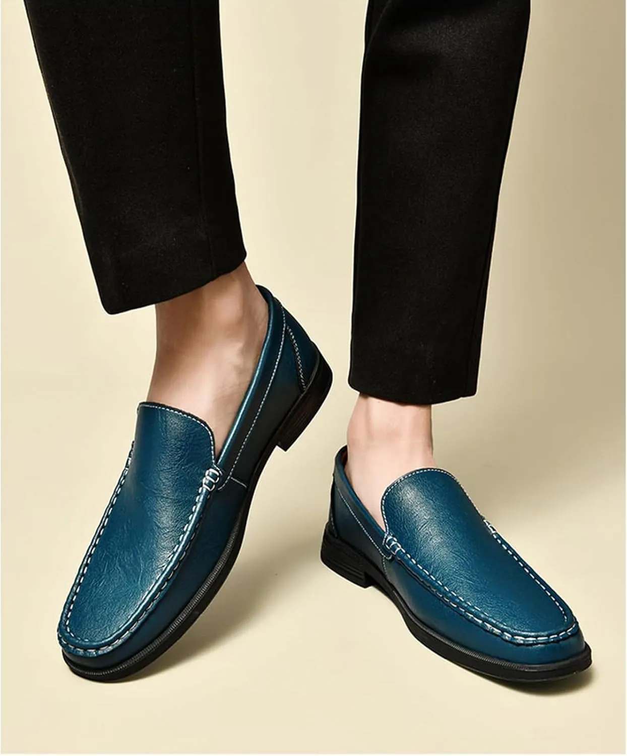 Mens Genuine Leather Slip-on Loafers Casual Hollow Breathable Comfort Penny Loafers Shoes Soft Sole Flat Dress Driving Causal Shoes