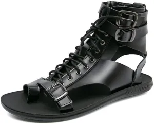 Men's Gladiator Sandals Summer Outdoor Non-Slip Beach Sandals Shoes High Top Lace-Up Buckle Sandals Leather Roman Sandals Clip Toe Flip-Flops Flats Summer Zipper Shoes for Walking Hiking