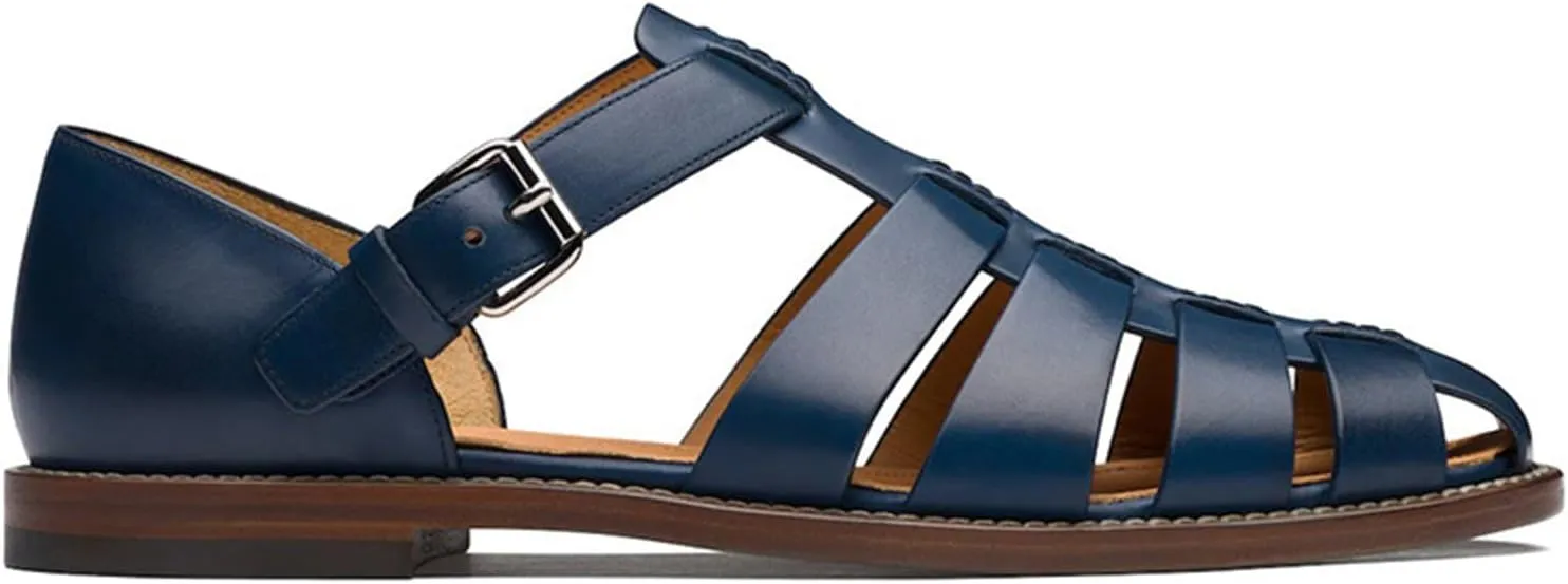 Men's Leather Roman Fisherman Sandals with Adjustable Buckle Closed Toe Summer Beach Non-Slip Comfortable Casual Walking Sandals Daily Slippers Sandals