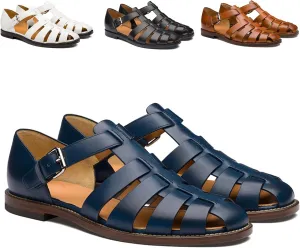 Men's Leather Roman Fisherman Sandals with Adjustable Buckle Closed Toe Summer Beach Non-Slip Comfortable Casual Walking Sandals Daily Slippers Sandals