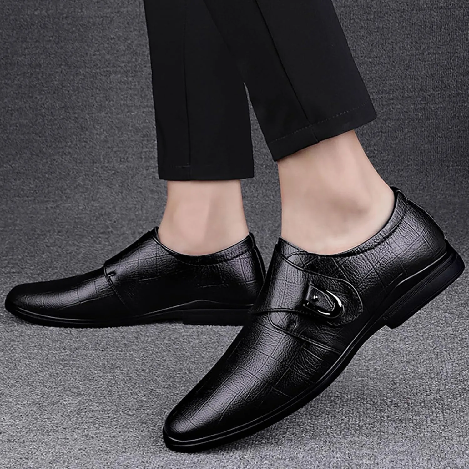 Mens Plaid Toe Shoes Premium Split Cow Leather Uppers，Casual Leather Shoes Soft Cowhide Versatile Leather Breathable Lightweight Comfy Shoes