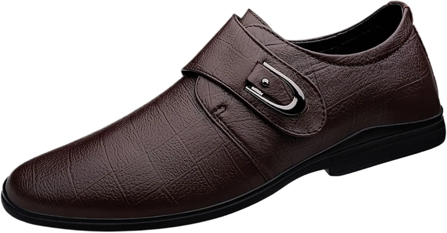 Mens Plaid Toe Shoes Premium Split Cow Leather Uppers，Casual Leather Shoes Soft Cowhide Versatile Leather Breathable Lightweight Comfy Shoes
