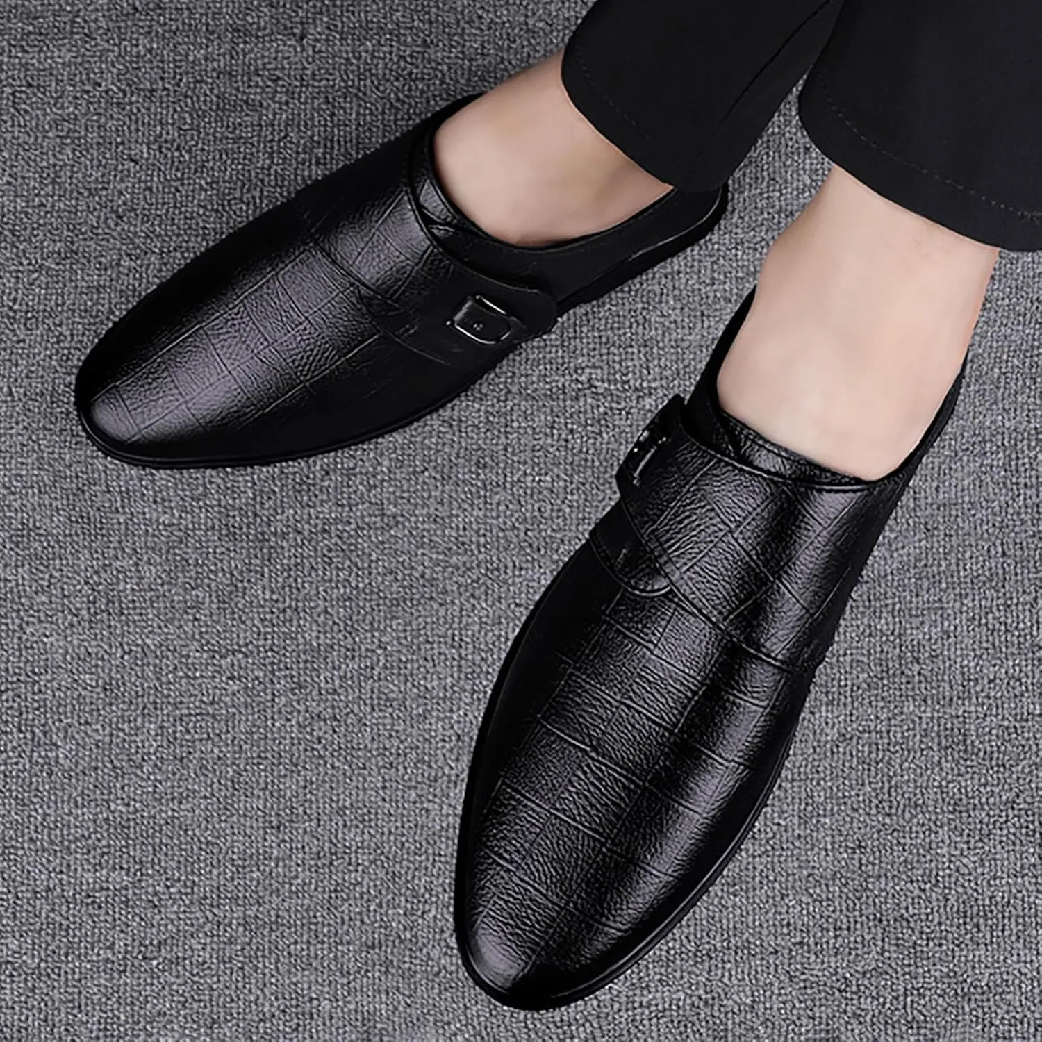 Mens Plaid Toe Shoes Premium Split Cow Leather Uppers，Casual Leather Shoes Soft Cowhide Versatile Leather Breathable Lightweight Comfy Shoes