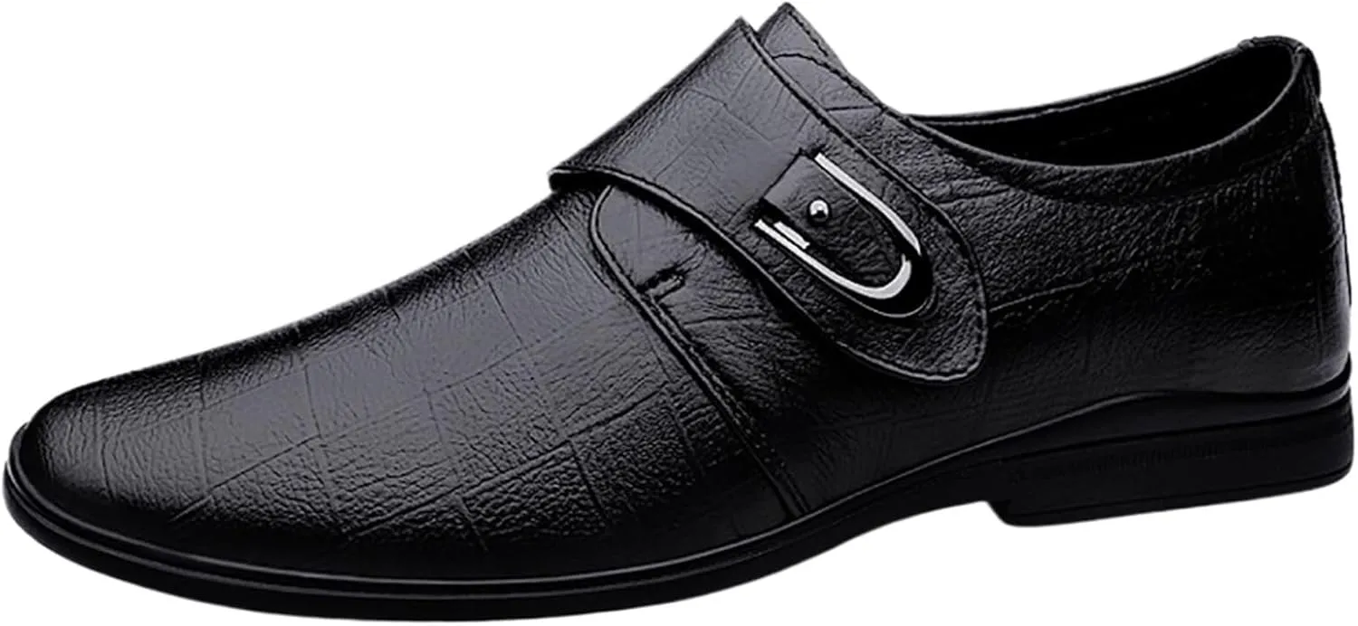 Mens Plaid Toe Shoes Premium Split Cow Leather Uppers，Casual Leather Shoes Soft Cowhide Versatile Leather Breathable Lightweight Comfy Shoes