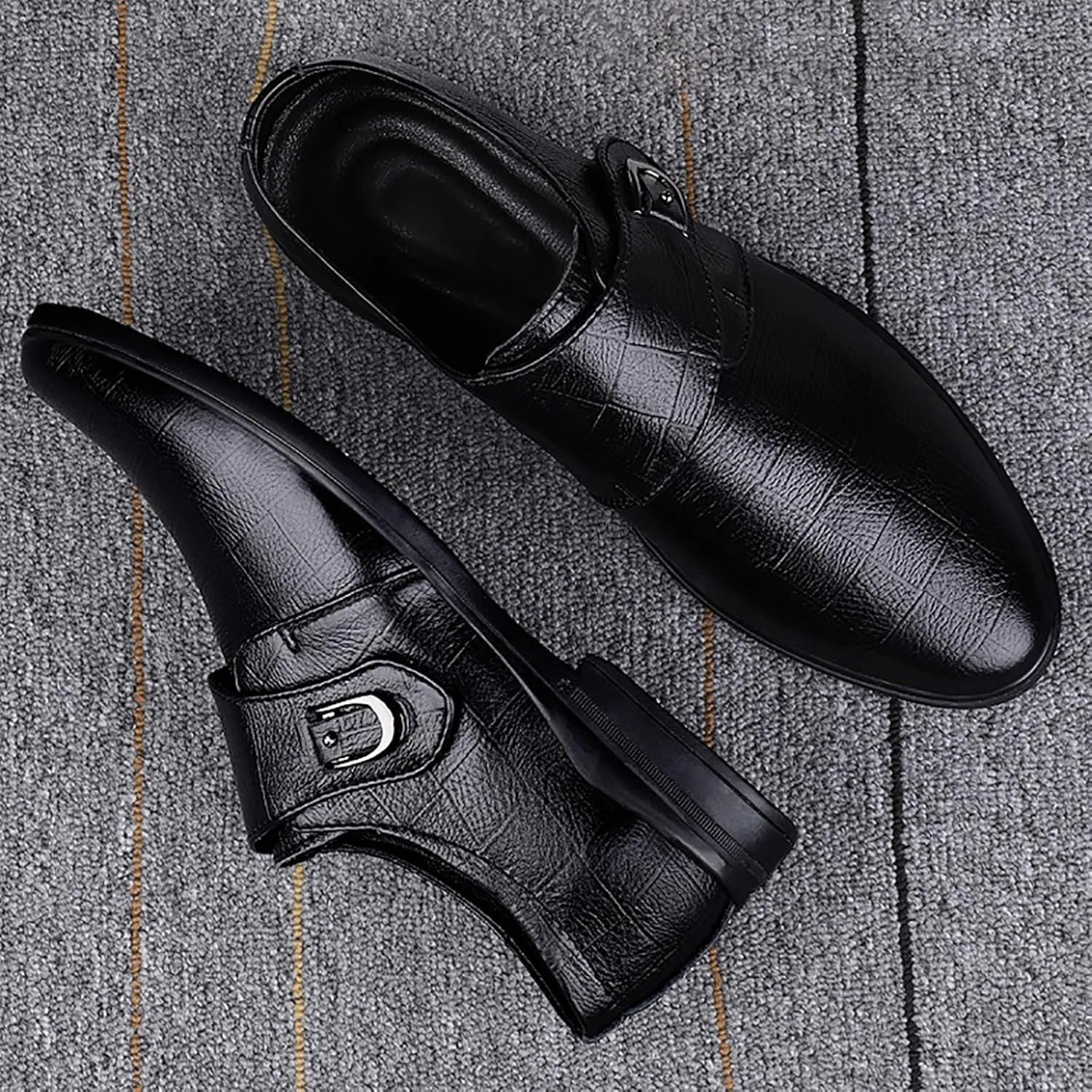 Mens Plaid Toe Shoes Premium Split Cow Leather Uppers，Casual Leather Shoes Soft Cowhide Versatile Leather Breathable Lightweight Comfy Shoes