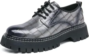 Men's Print Lace Up Platform Increase Oxfords,Fashion PU Leather Lug Sole Loafers Classic Round Toe Comfort Slip On Dress Shoes
