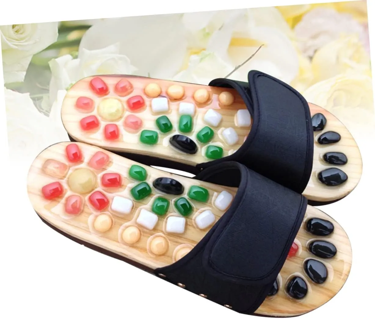 Men's Reflexology Massage Slippers Acupressure Sandals for Foot Health Natural Jade Stone Cobblestone Shoes Size 41-42