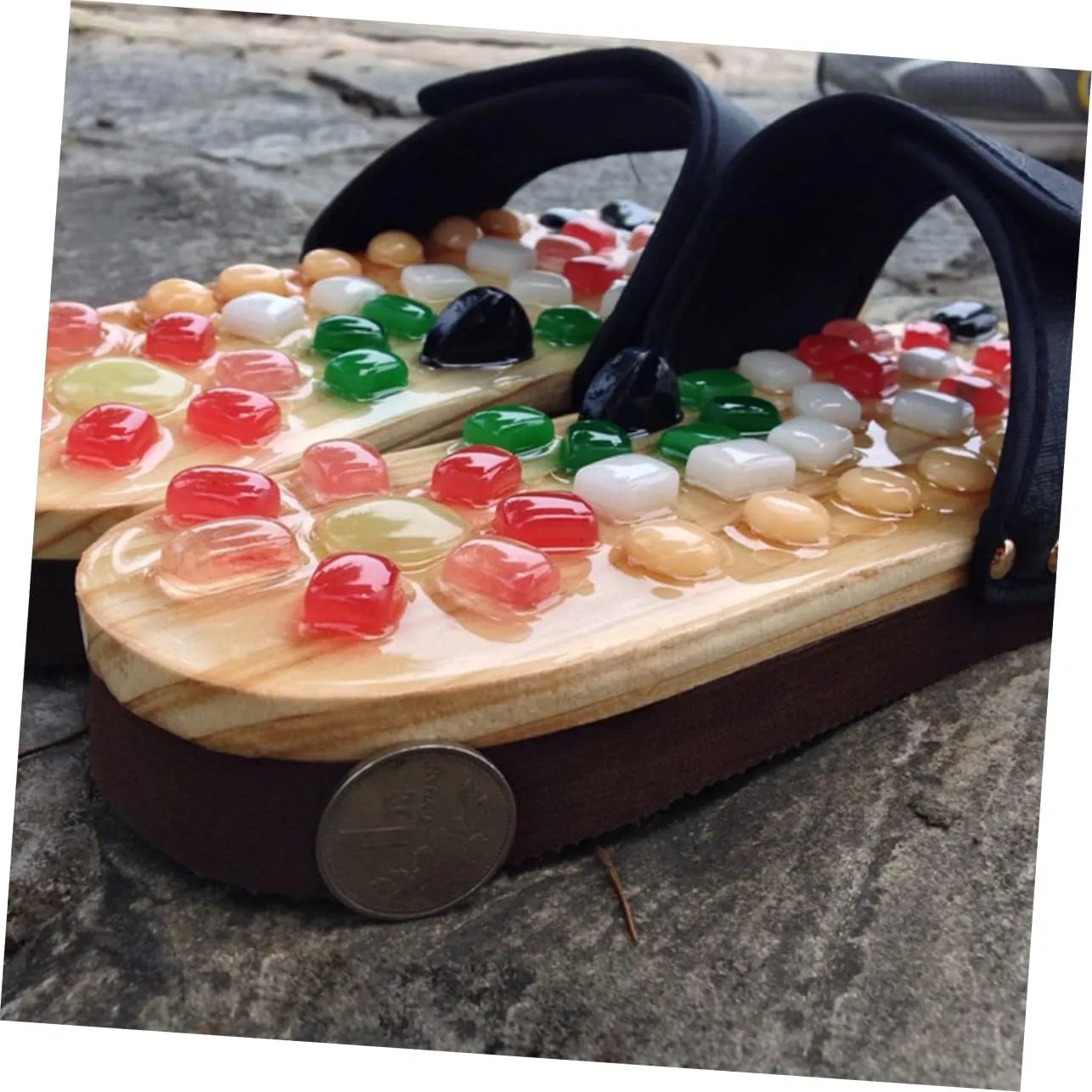 Men's Reflexology Massage Slippers Acupressure Sandals for Foot Health Natural Jade Stone Cobblestone Shoes Size 41-42