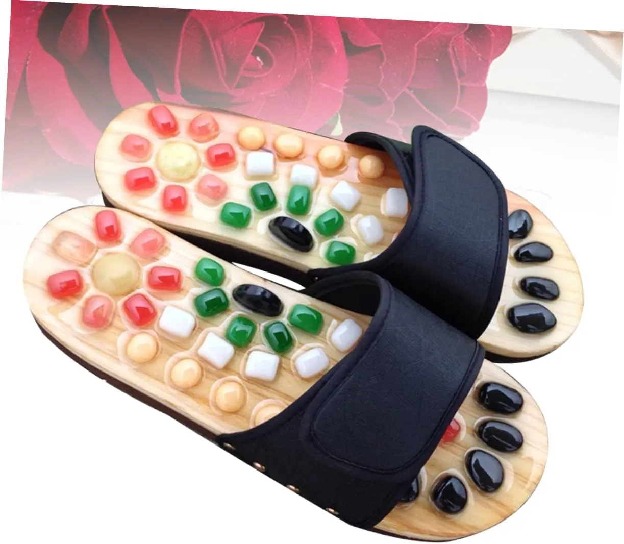 Men's Reflexology Massage Slippers Acupressure Sandals for Foot Health Natural Jade Stone Cobblestone Shoes Size 41-42