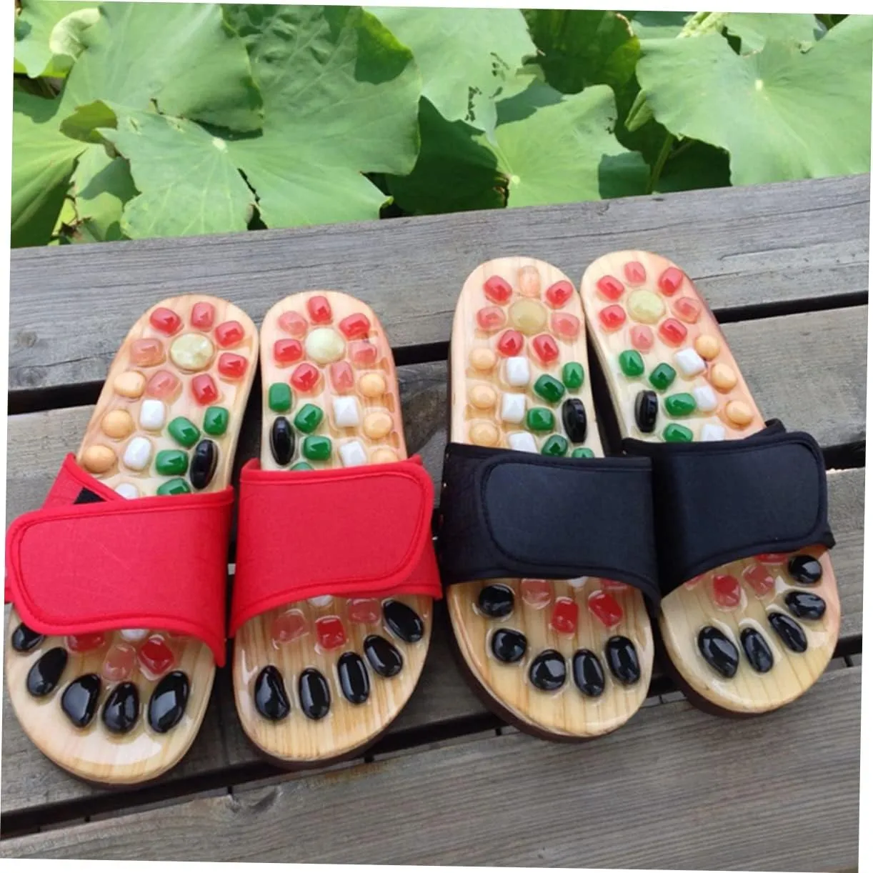 Men's Reflexology Massage Slippers Acupressure Sandals for Foot Health Natural Jade Stone Cobblestone Shoes Size 41-42
