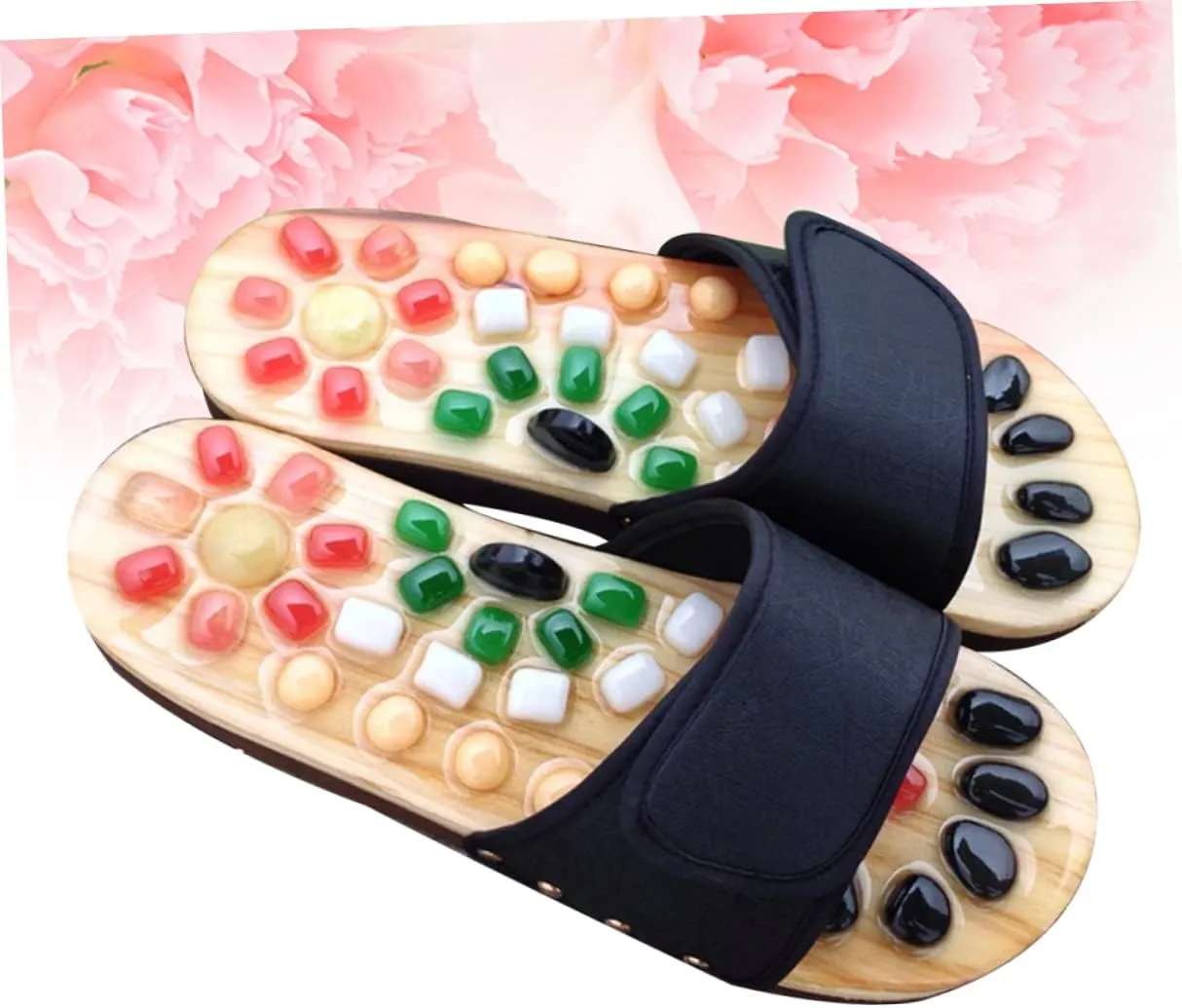 Men's Reflexology Massage Slippers Acupressure Sandals for Foot Health Natural Jade Stone Cobblestone Shoes Size 41-42