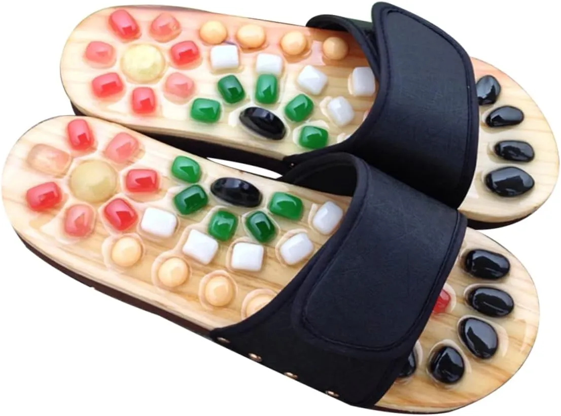 Men's Reflexology Massage Slippers Acupressure Sandals for Foot Health Natural Jade Stone Cobblestone Shoes Size 41-42