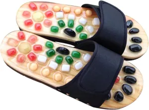 Men's Reflexology Massage Slippers Acupressure Sandals for Foot Health Natural Jade Stone Cobblestone Shoes Size 41-42