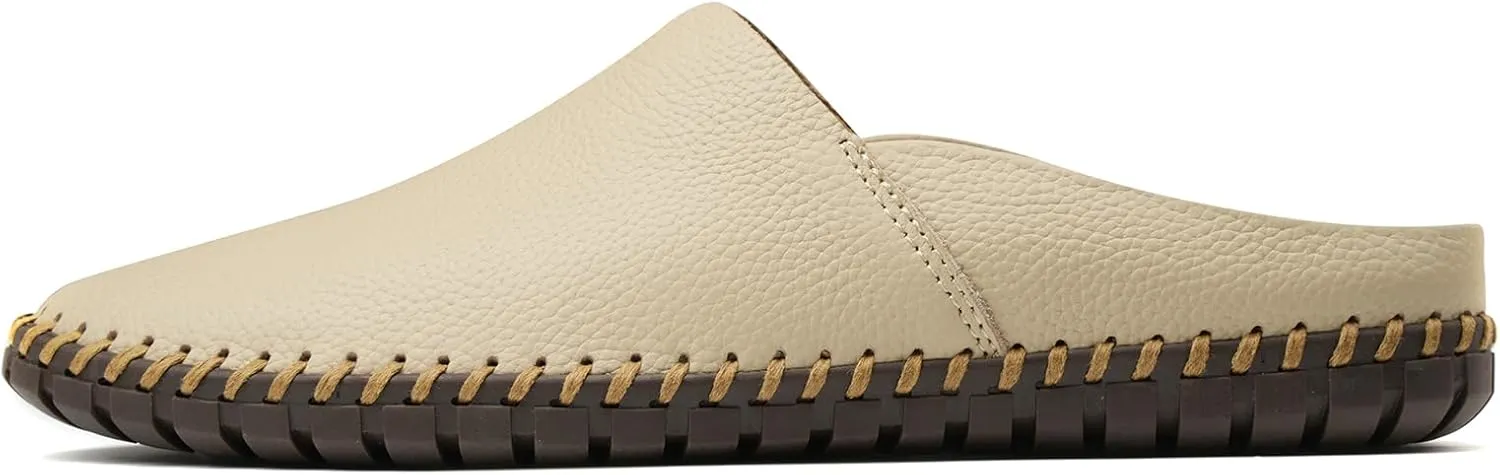 Men’s Slip-On Loafers Mules Clog Handmade Leather Slippers Hand Stitched no-Heel Casual Shoes for Men Breathable Comfortable Soft