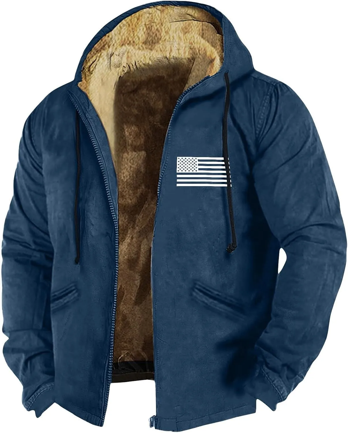 Men's Western Vintage Print Sherpa Fleece Lined Jackets Winter Warm Cozy Outerwear Quilted Down Varsity Coat Hooded
