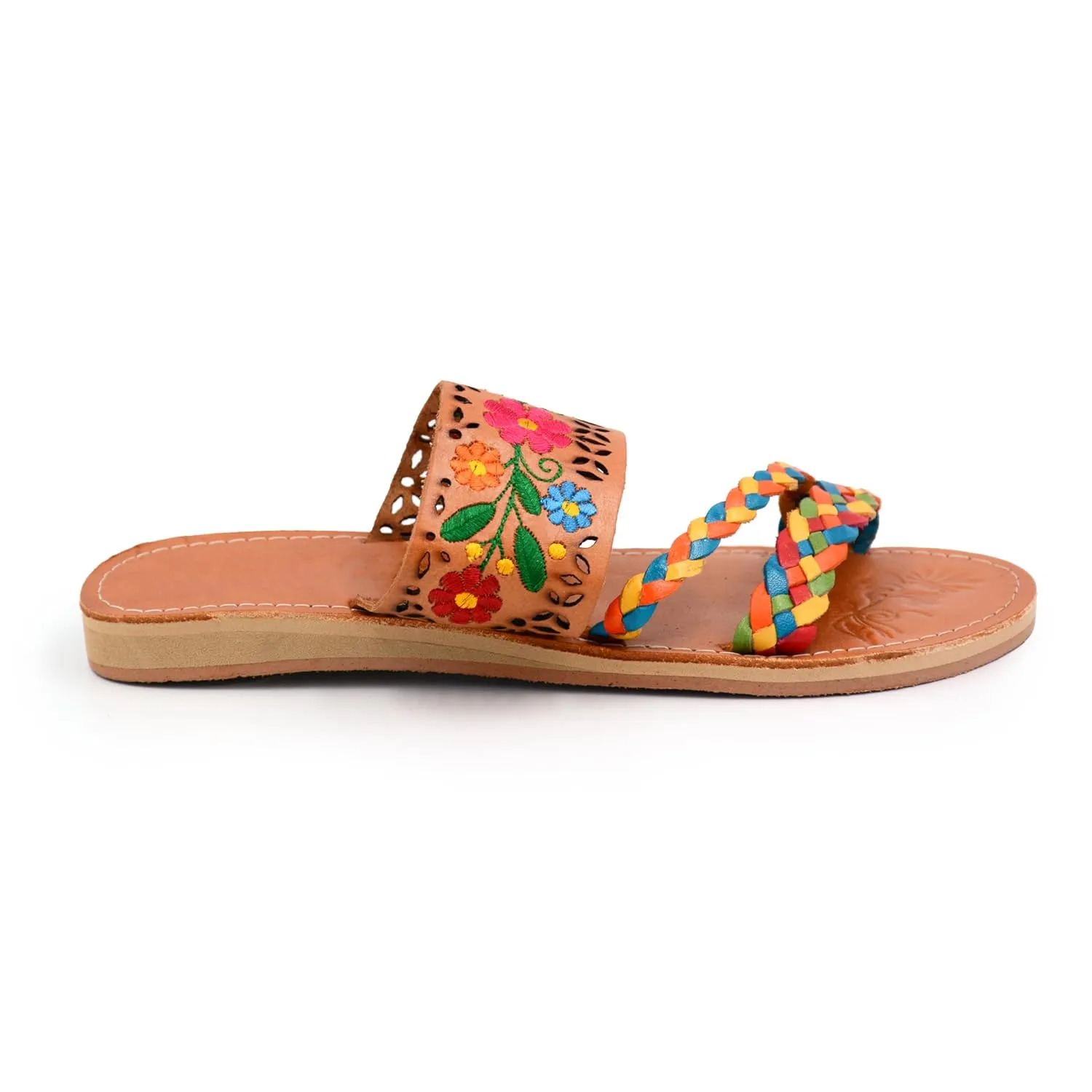 Mexican Leather Sandals with Embroidered Flowers and Braided Straps for Women - Model 216 (6)