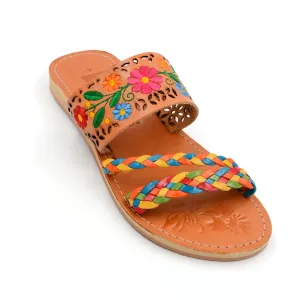 Mexican Leather Sandals with Embroidered Flowers and Braided Straps for Women - Model 216 (6)