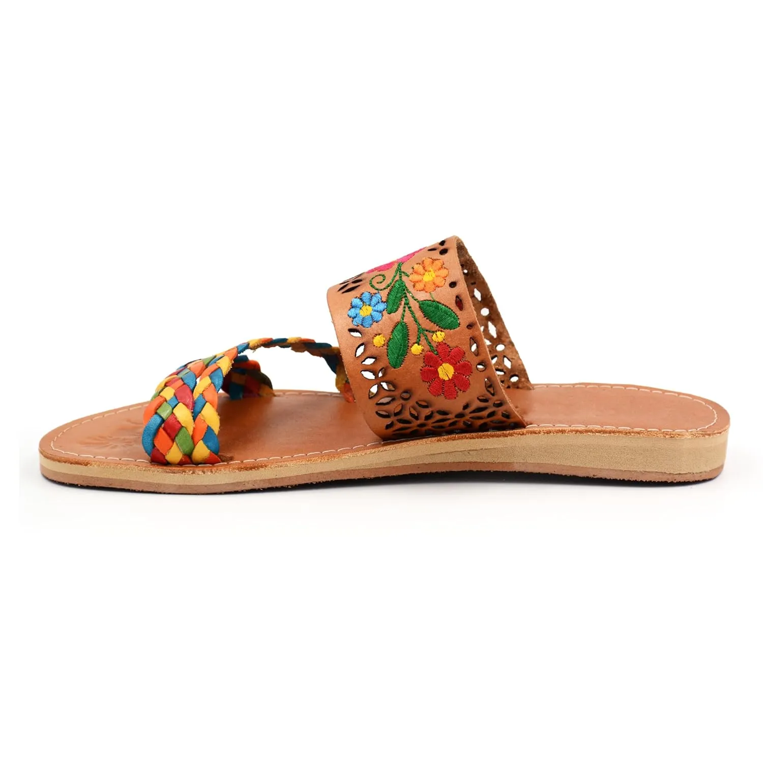 Mexican Leather Sandals with Embroidered Flowers and Braided Straps for Women - Model 216 (6)