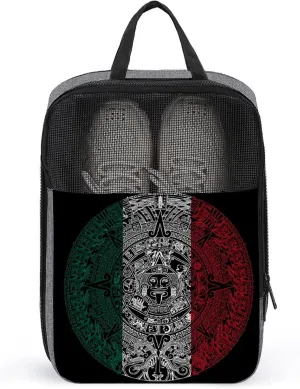 Mexico Aztec Calendar Travel Shoe Bag,Waterproof Portable Shoes Pouch with Handle,Multifunctional Storage Bag Shoes Pouch Suitcase Shoe for Travel And Daily Use