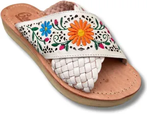 Mexico en la Piel Handmade Leather Slip-On Sandals for Women - Brown Color with Embroidered Detailing, EVA Platform Sole, Comfortable Fit, Sizes 5-10 US