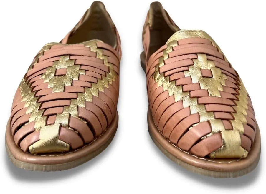Mexico en la Piel Women's Huarache Sandals - Genuine Leather, Handcrafted Slip-On Flats with Two-Tone Interwoven Design, Lightweight, Comfortable