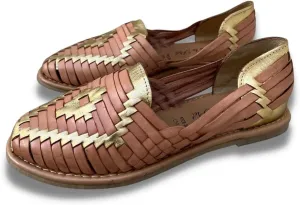 Mexico en la Piel Women's Huarache Sandals - Genuine Leather, Handcrafted Slip-On Flats with Two-Tone Interwoven Design, Lightweight, Comfortable