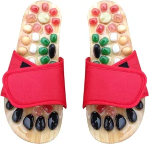 Milisten Natural Jade Massage Slippers Foot Health Sandals Red Cobblestone Design Size 39-40