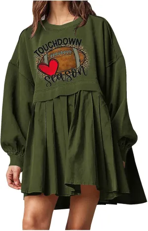 Mini Dresses for Women Long Sleeve Crewneck Patchwork Sweatshirt Dress Funny Print Graphic Tee Shirts Pullover Dress