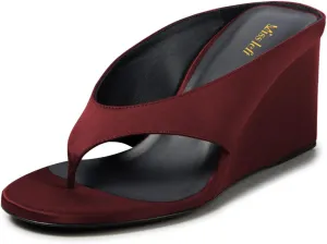 miss left Women Fashion Open Toe Flip Flops Slip on Wedge High Heel Thong Sandals Summer Casual Vacation Daily Wear Mules Size 4-16 US