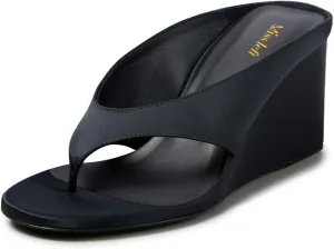 miss left Women Fashion Open Toe Flip Flops Slip on Wedge High Heel Thong Sandals Summer Casual Vacation Daily Wear Mules Size 4-16 US