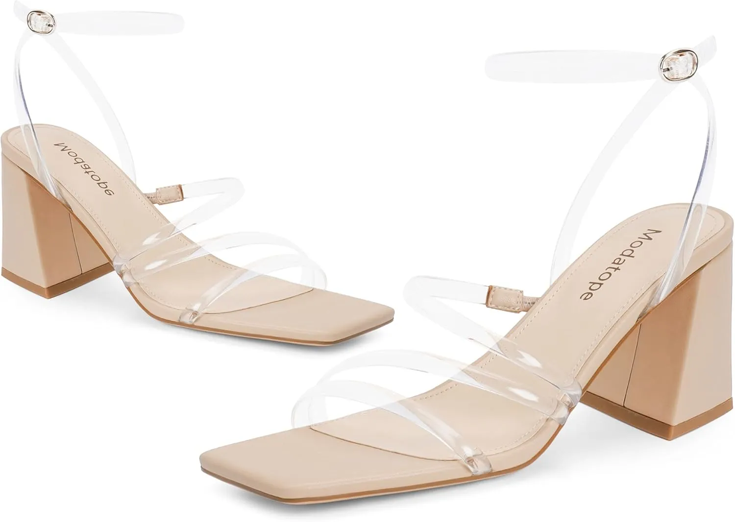 Modatope Women Heeled Sandals Strappy Heels Square Open Toe Chunky Block Heels Ankle Strap Sandals for Women Comfortable Heels