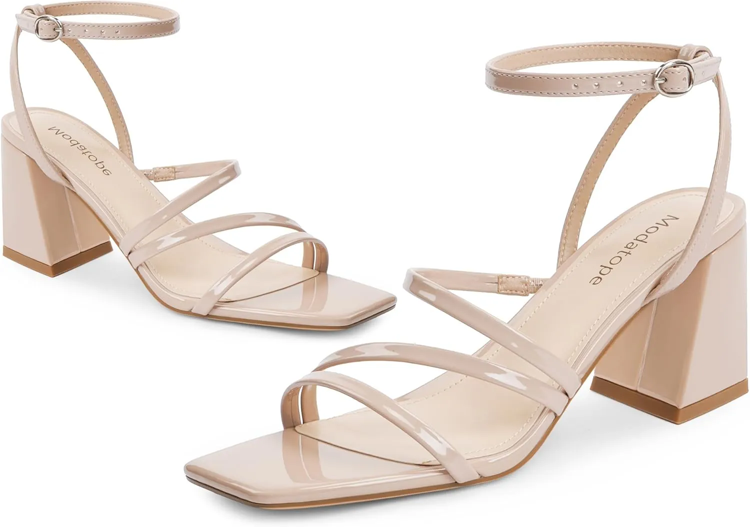 Modatope Women Heeled Sandals Strappy Heels Square Open Toe Chunky Block Heels Ankle Strap Sandals for Women Comfortable Heels