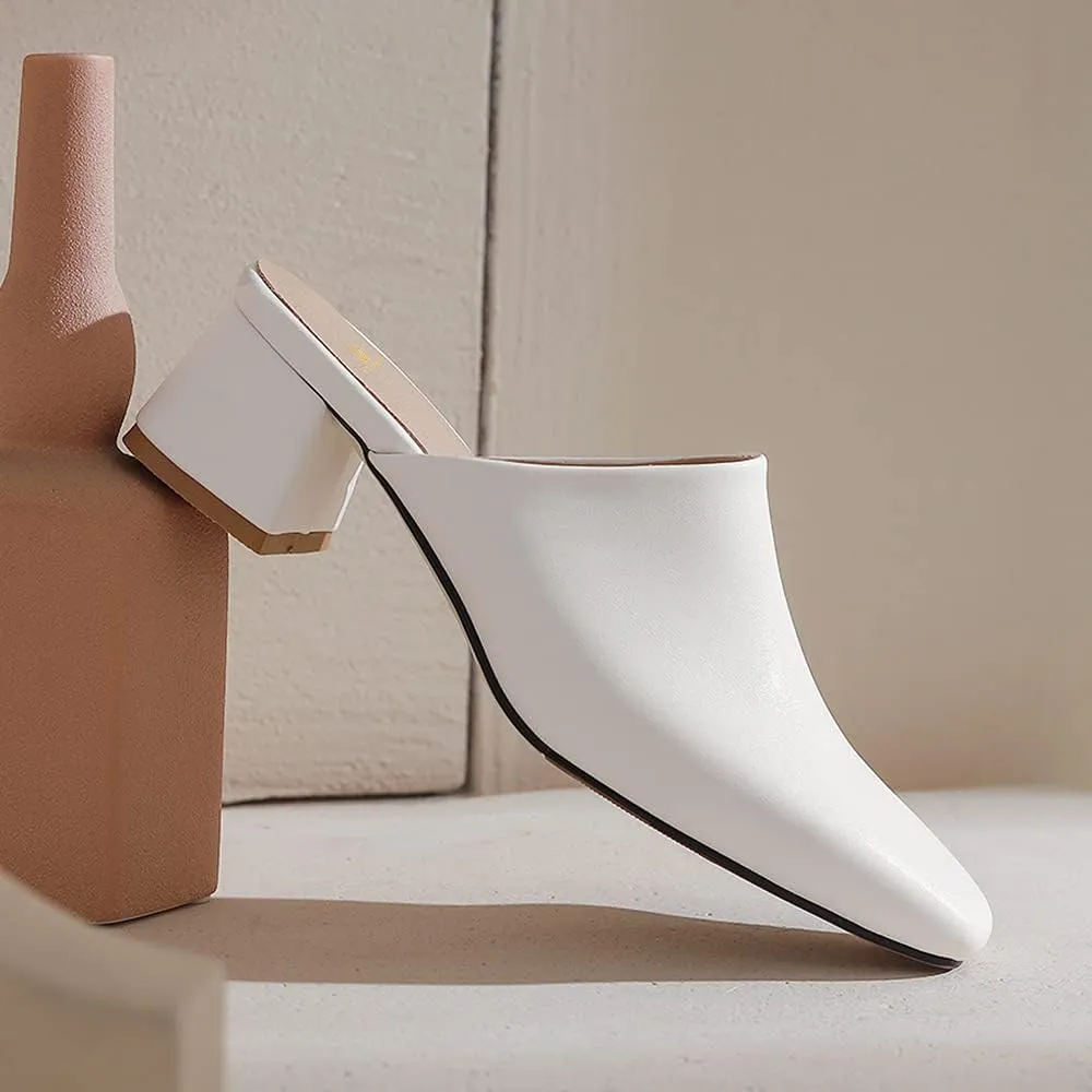 MOOMMO Women Chunky Heel Mules Closed Toe Square Toe Slip On Backless Pumps Mid Block Heel Comfort Matte Leather Slide Sandals Casual Classic Outdoor Slippers Office Casual Basic Dress Shoes 5-13 M US