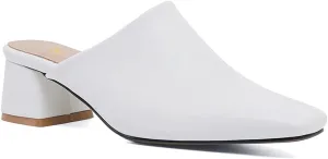 MOOMMO Women Chunky Heel Mules Closed Toe Square Toe Slip On Backless Pumps Mid Block Heel Comfort Matte Leather Slide Sandals Casual Classic Outdoor Slippers Office Casual Basic Dress Shoes 5-13 M US