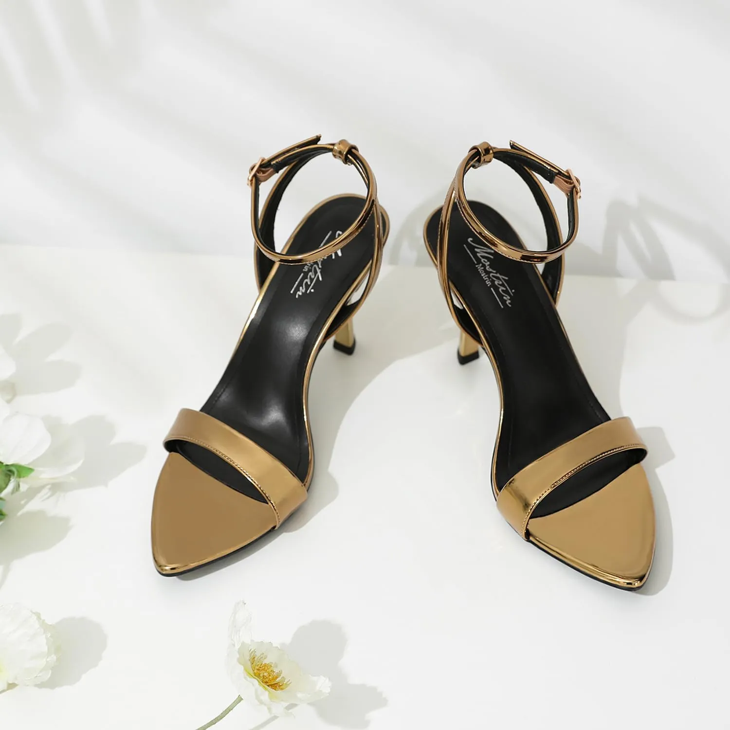 Mostrin Heels for Women Strappy Lace Up Ankle Strap Heels Pointed Open Toe Stiletto High Heeled Sandals for Prom, Party, Daily