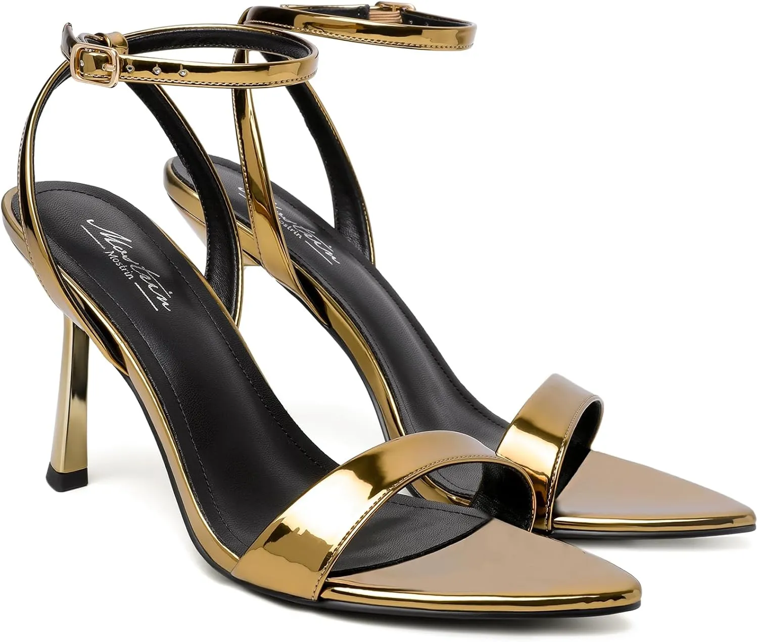 Mostrin Heels for Women Strappy Lace Up Ankle Strap Heels Pointed Open Toe Stiletto High Heeled Sandals for Prom, Party, Daily