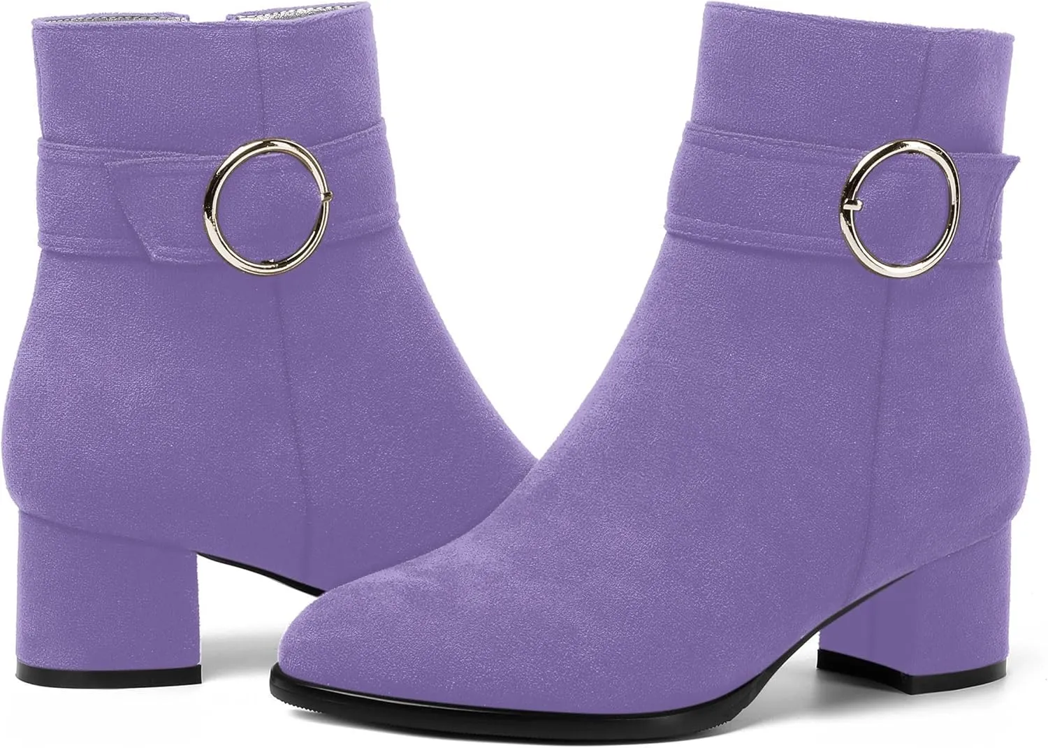 MOVINSTEPS Ankle Boots for Women Low Chunky Heel Wide Width Suede Short Booties Comfortable Casual Business Fashion Dressy Fall Winter Boots 2 Inch