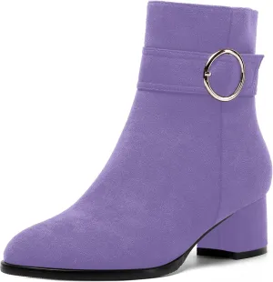 MOVINSTEPS Ankle Boots for Women Low Chunky Heel Wide Width Suede Short Booties Comfortable Casual Business Fashion Dressy Fall Winter Boots 2 Inch