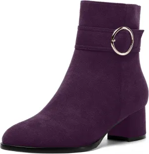MOVINSTEPS Ankle Boots for Women Low Chunky Heel Wide Width Suede Short Booties Comfortable Casual Business Fashion Dressy Fall Winter Boots 2 Inch