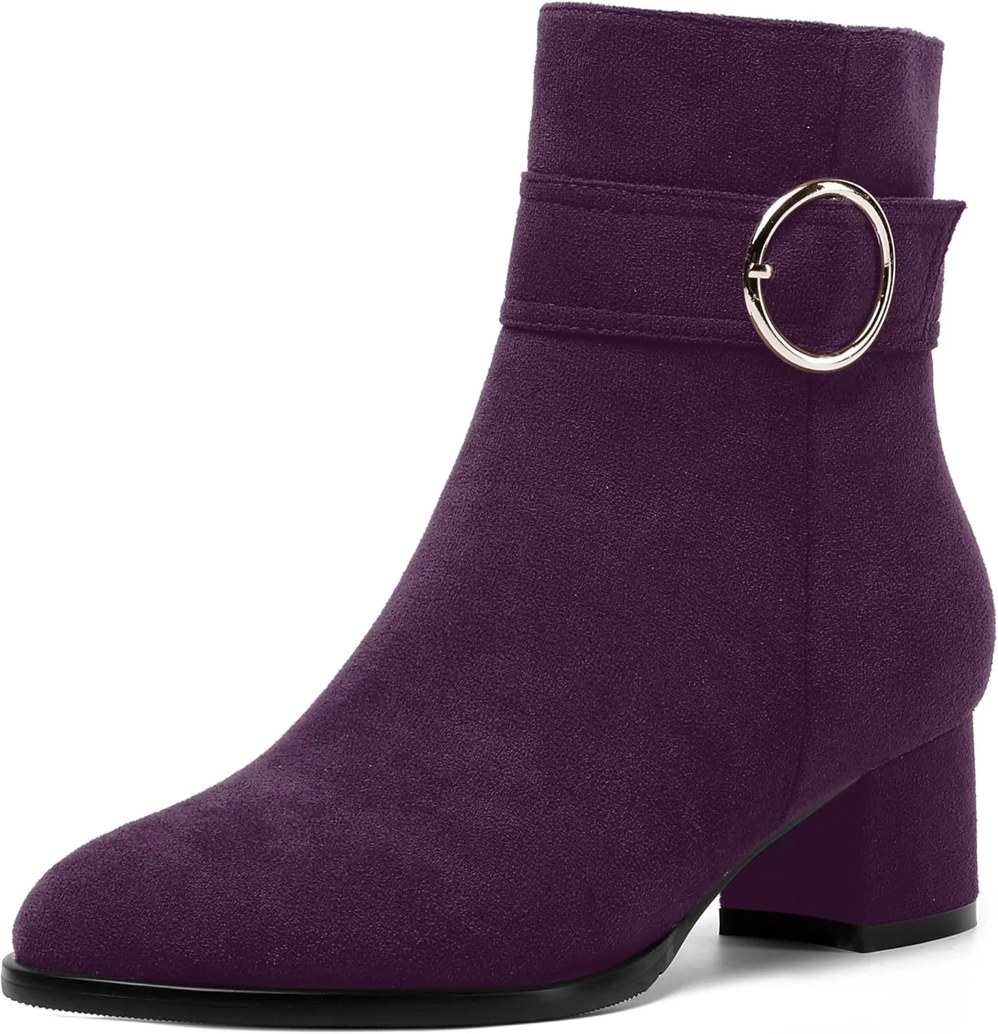 MOVINSTEPS Ankle Boots for Women Low Chunky Heel Wide Width Suede Short Booties Comfortable Casual Business Fashion Dressy Fall Winter Boots 2 Inch