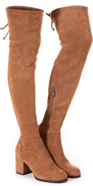 Mtzyoa Over The Knee Boots for Women Black Brown Lace Up Thigh High Suede Long OTK Block Heel Stretch