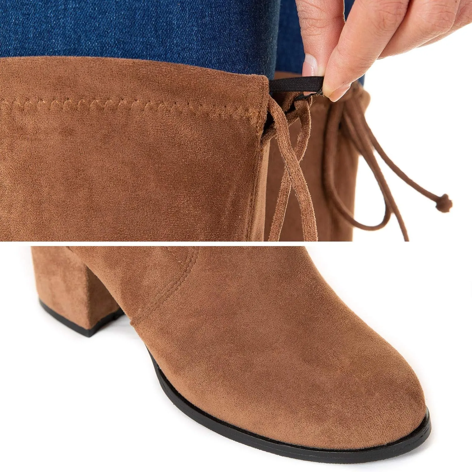 Mtzyoa Over The Knee Boots for Women Black Brown Lace Up Thigh High Suede Long OTK Block Heel Stretch